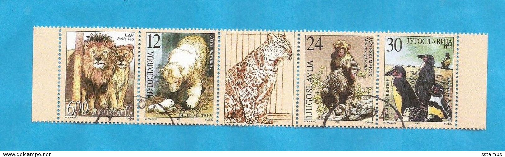 2001   JUGOSLAVIJA  JUGOSLAWIEN SERBIEN  NATURSCHUTZ  50 JAHRE PALIC ZOO  LOEWE EISBAER PINGUIN  USED - Oblitérés