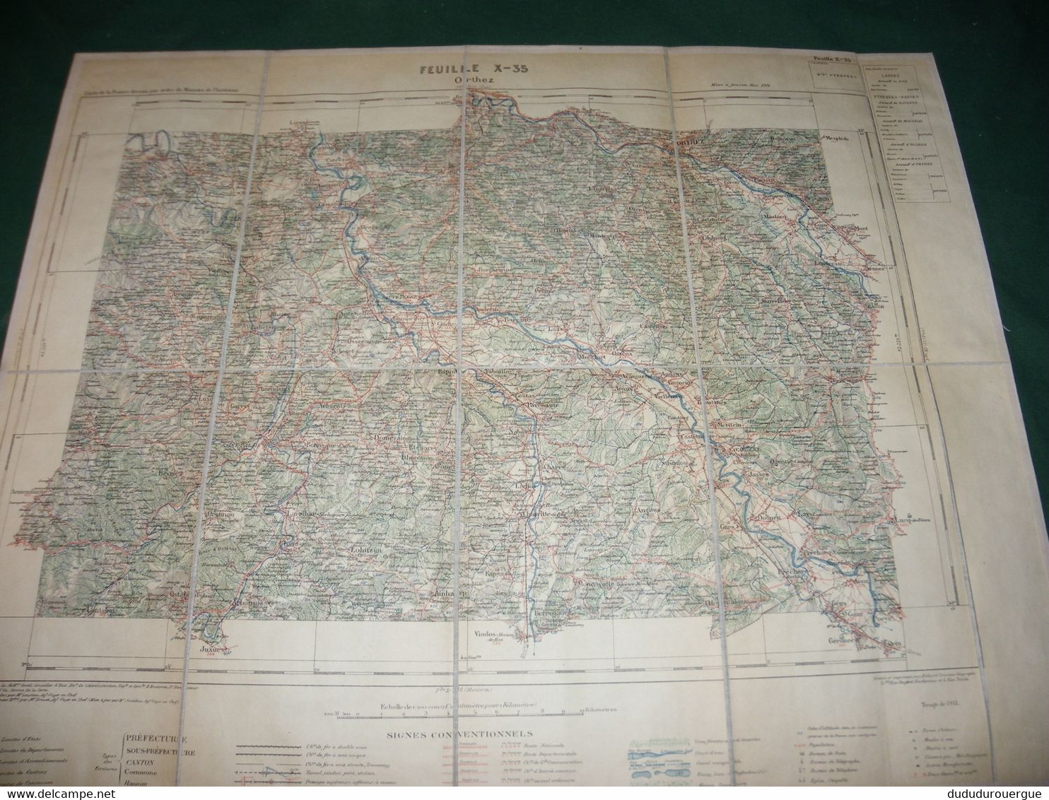 ORTHEZ  :  CARTE DRESSEE PAR ORDRE DU MINISTERE DE L INTERIEUR ,  TIRAGE DE 1911, CARTE  TOILEE - Cartes Topographiques