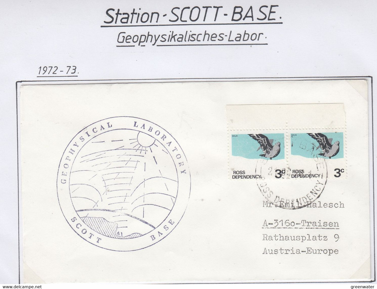 Ross Dependency 1973 Cover Ca Geophysical Laboratory Scott Base  Ca Scott Base 21 OC 73 (SC119) - Covers & Documents