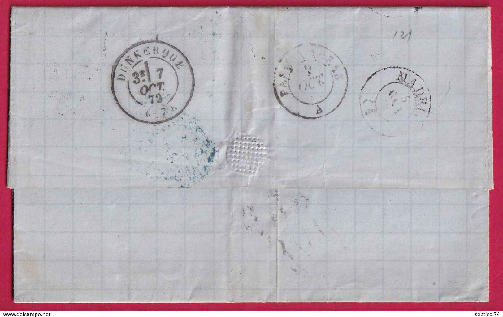 N°121 BANDE DE 3 MALAGA ESPAGNE ESPANA SPAIN POUR DUNKERQUE NORD 1872 LETTRE COVER FRANCE - Briefe U. Dokumente