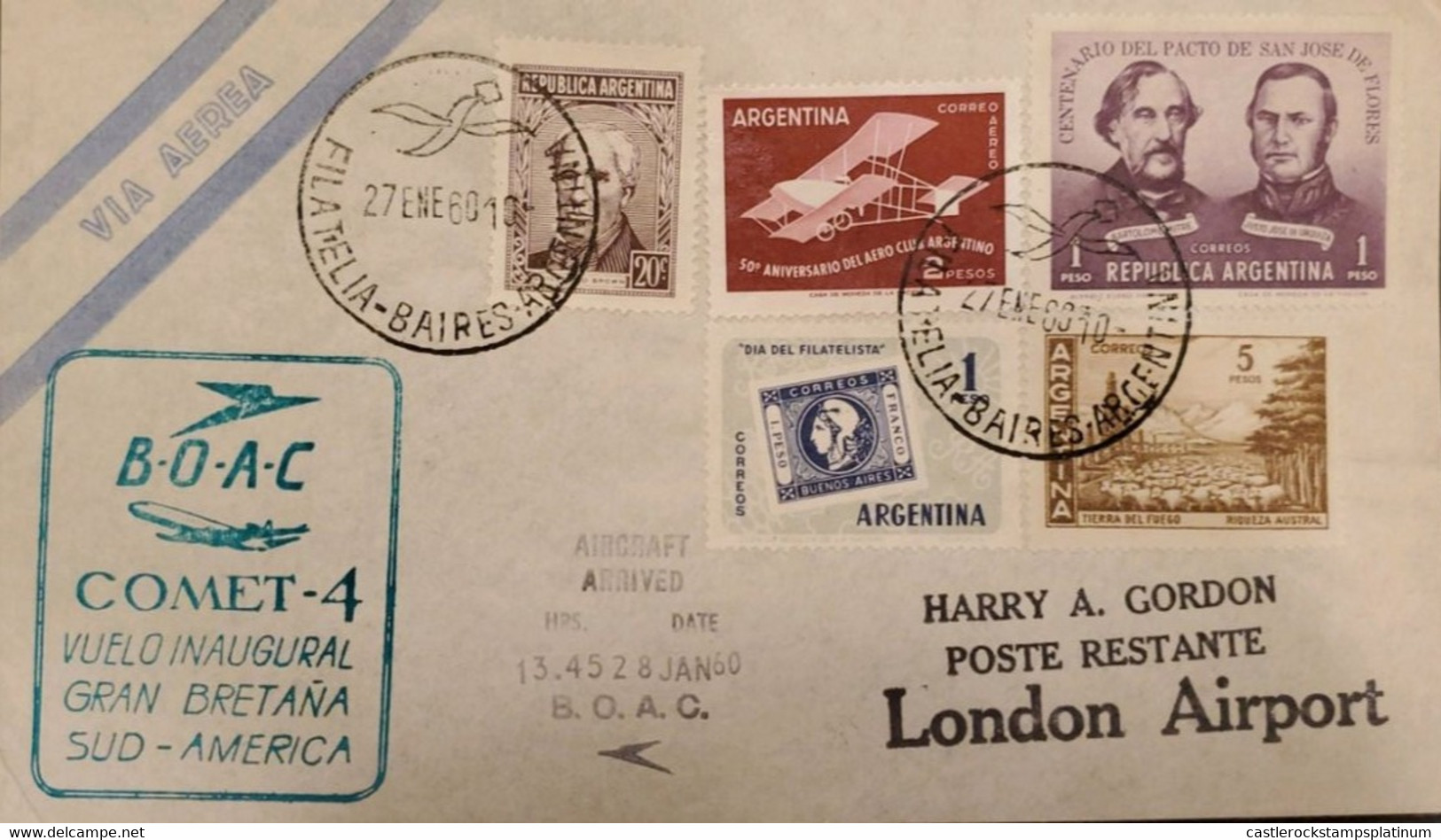 P) 1960 ARGENTINA, COVER, FIRST FLIGHT FROM SOUTH AMERICA TO GREAT BRITAIN, PHILATELIC DAY-AIRCLUB-NATIONAL WEALTH STAMP - Autres & Non Classés