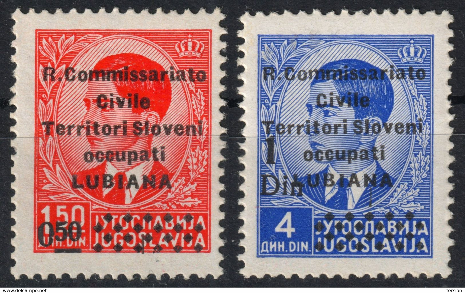 LUBIANA 1941 Ljubljana Slovenia Italy Yugoslavia Commissariato Civile WW2 Occupation OVERPRINT Sassone 39-40 King Peter - Lubiana