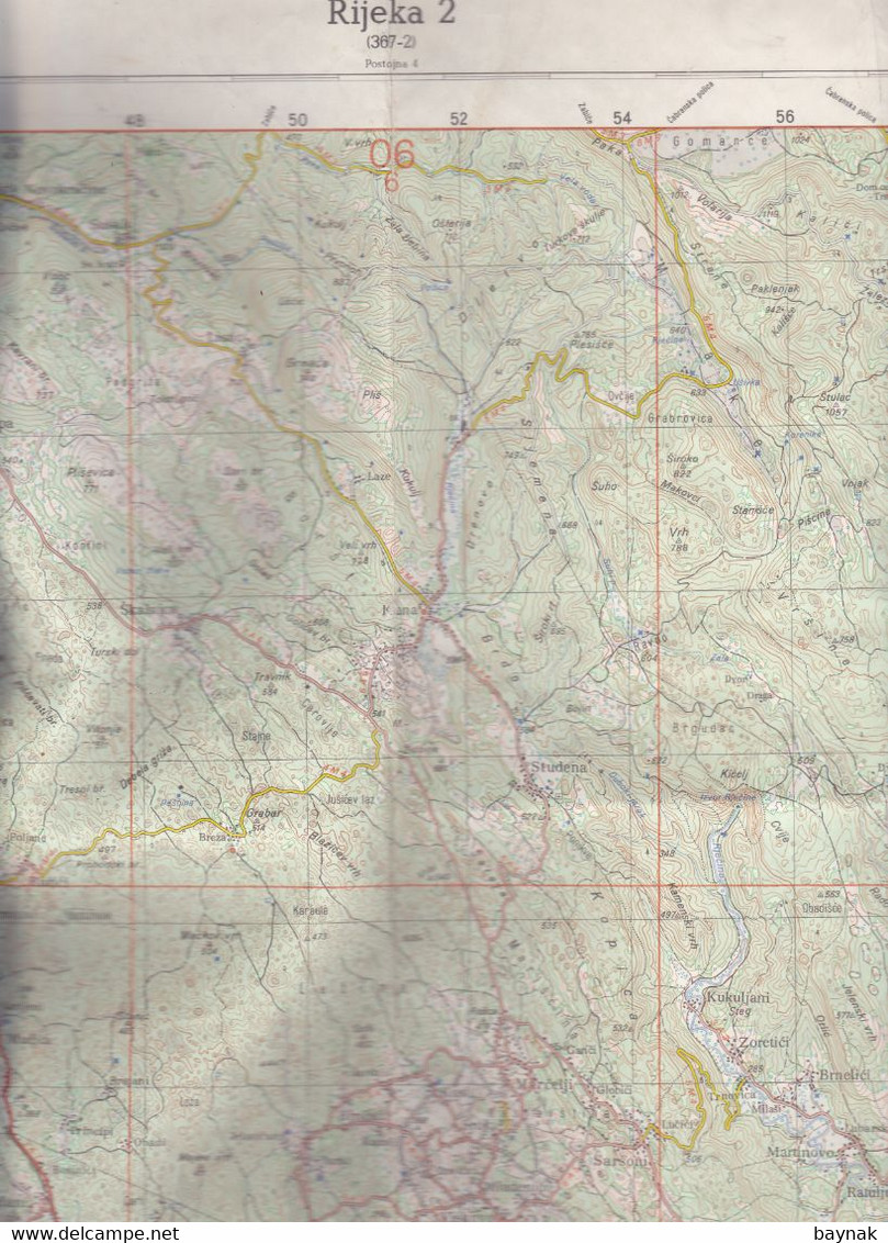 CROATIA   --  RIJEKA   --  TOPOGRAFSKA KARTA  -  MILITARY -JNA  --  IZDAJE:  VOJNOGEOGRAFSKI INSTITUT  -  69 Cm X 48 Cm - Cartes Topographiques