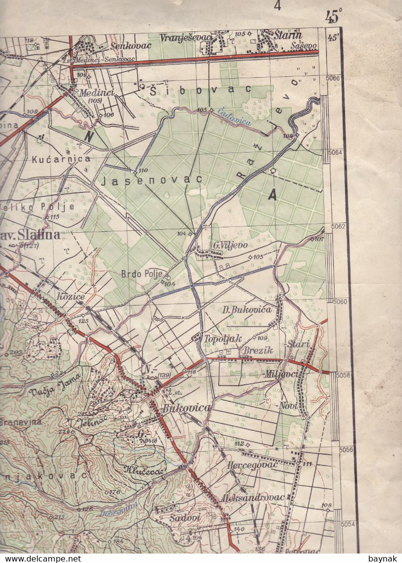 CROATIA   --  SLATINA  --  TOPOGRAFSKA KARTA  -  MILITARY -JNA  --  IZDAJE:  VOJNOGEOGRAFSKI INSTITUT  -  68 Cm X 48 Cm - Cartes Topographiques