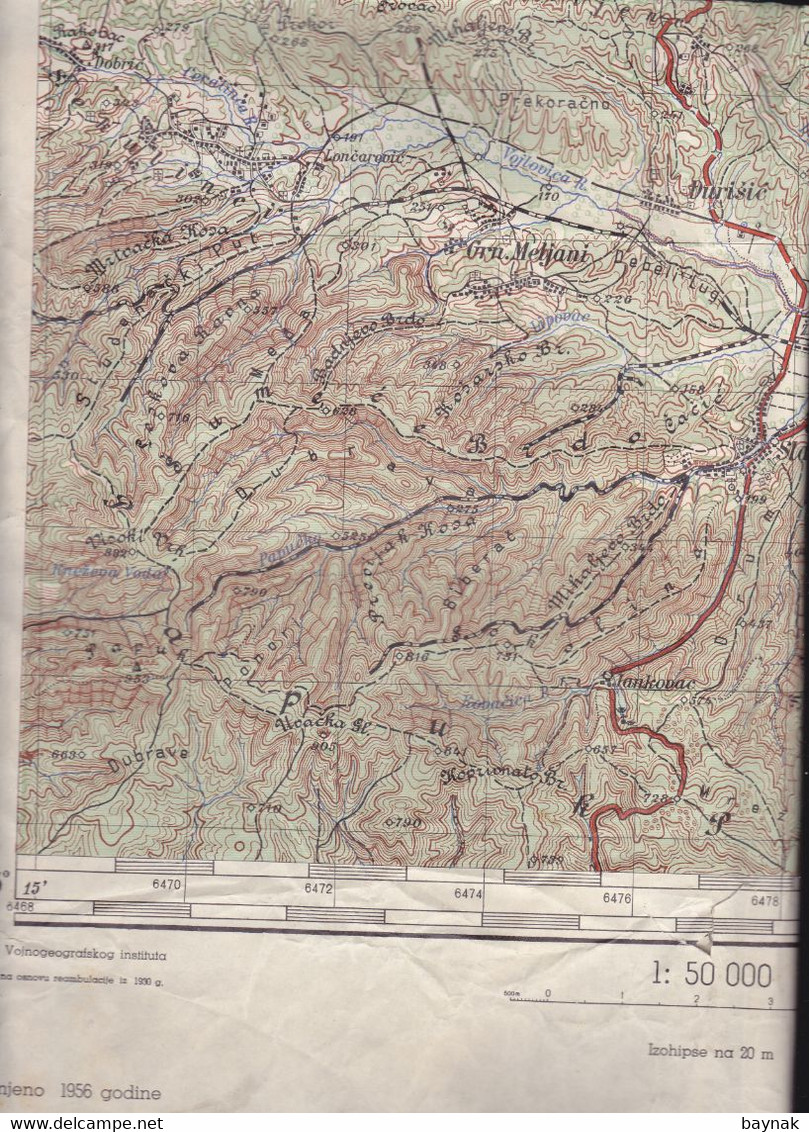 CROATIA   --  SLATINA  --  TOPOGRAFSKA KARTA  -  MILITARY -JNA  --  IZDAJE:  VOJNOGEOGRAFSKI INSTITUT  -  68 Cm X 48 Cm - Cartes Topographiques