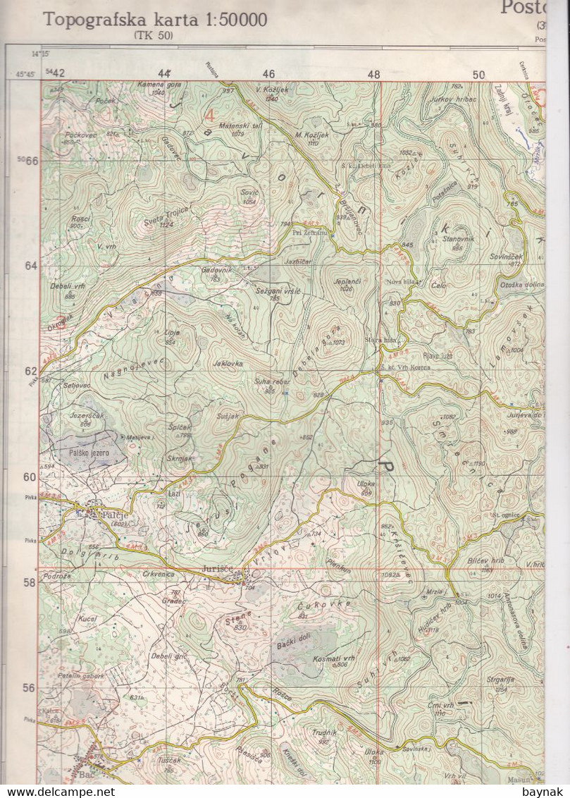 SLOVENIJA  -  POSTOJNA  --  TOPOGRAFSKA KARTA  -  MILITARY - JNA  -- IZDAJE:  VOJNOGEOGRAFSKI INSTITUT  -  68 Cm X 48 Cm - Cartes Topographiques