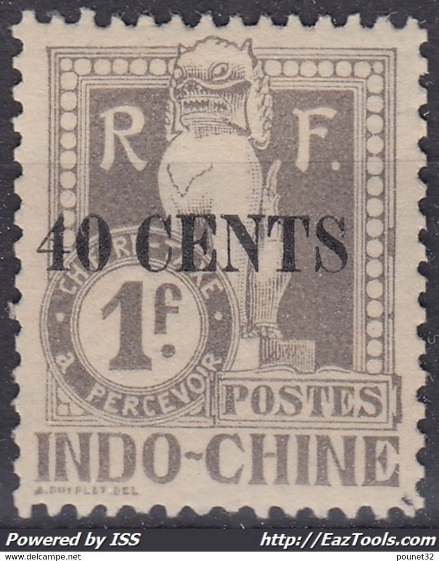 INDOCHINE : TAXE N° 28a VARIETE DU 4 FERME NEUF ** GOMME SANS CHARNIERE - Postage Due