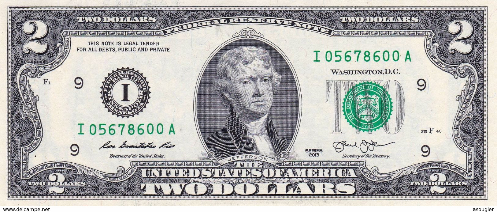 USA 2 DOLLARS 2013 MINNEAPOLIS MINNESOTA (I) PREFIX "I-A" AU "free Shipping Via Regular Air Mail (buyer Risk Only)" - Bilglietti Della Riserva Federale (1928-...)