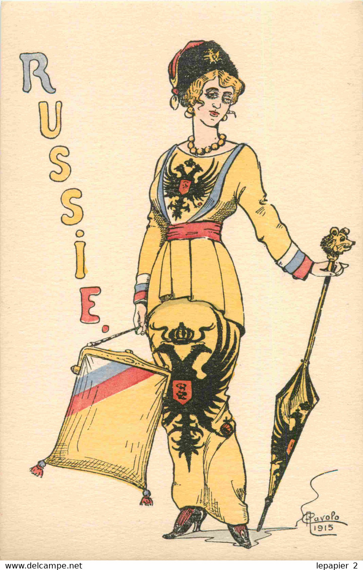 Illustrateur RAVOLO 1915 WW1 Femme Porte Drapeau La RUSSIE CPA - Oorlog 1914-18