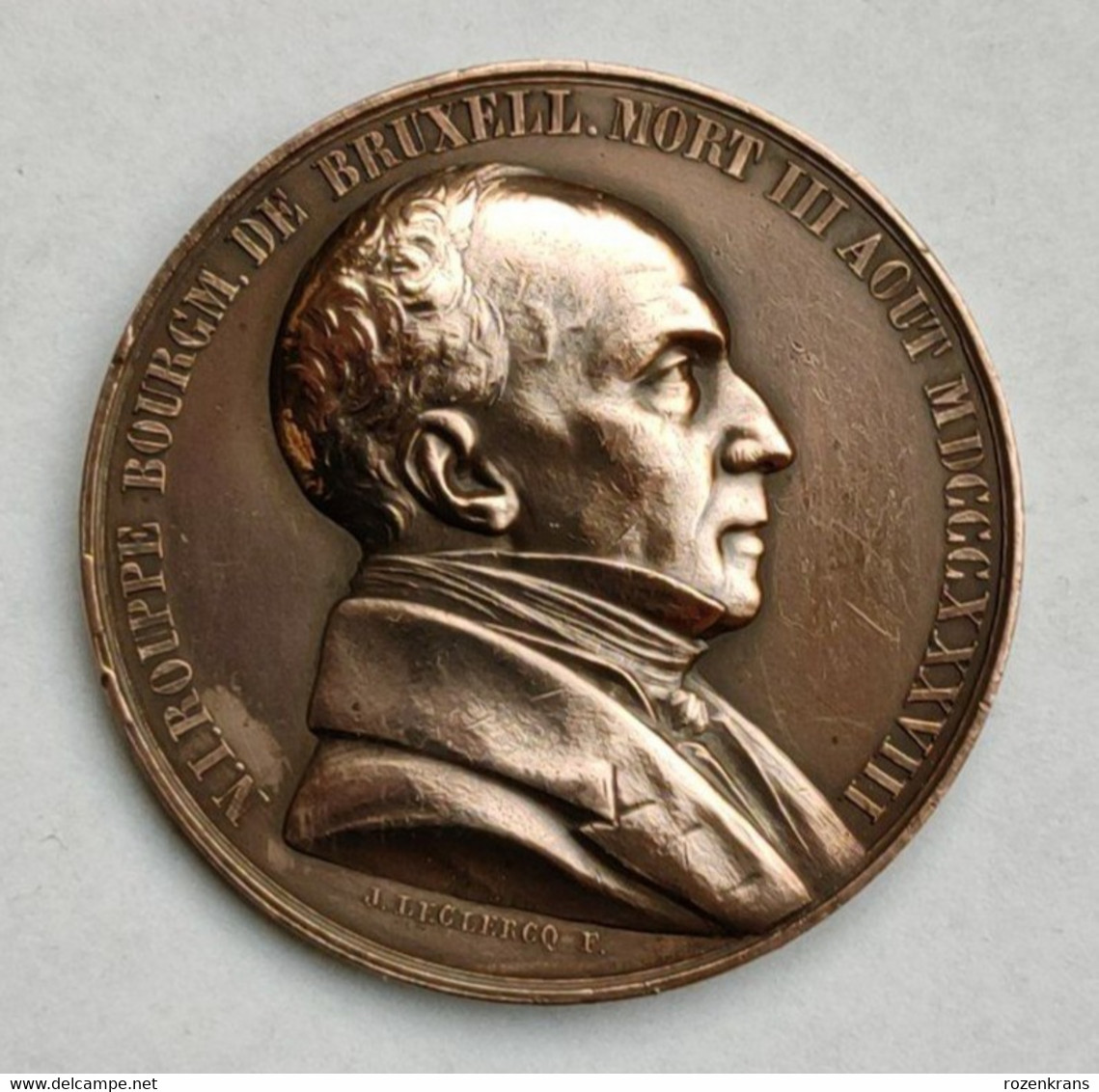 Ancienne Medaille 1838 Nicolas Jean Rouppe Premier Bourgmestre De Bruxelles Burgemeester Adel Noblesse Belgique - Monarchia / Nobiltà