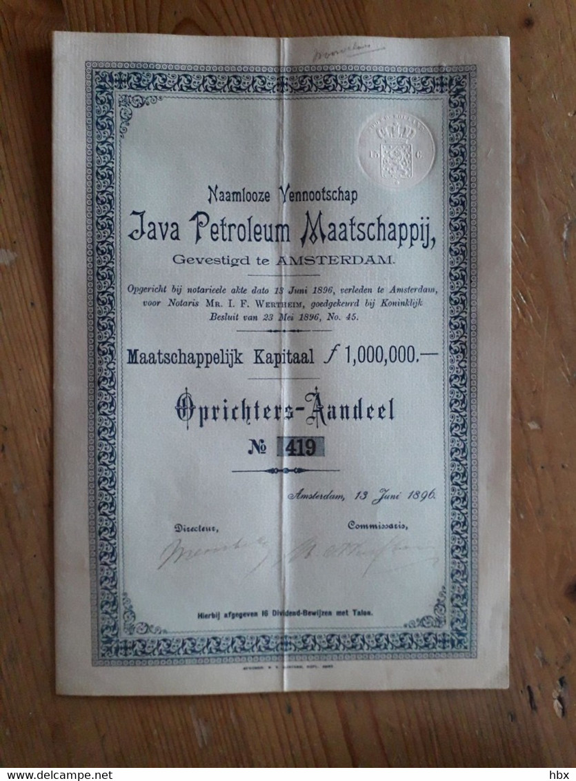 Indonesia: Java Petroleum Maatschappij - 1896 - Oil