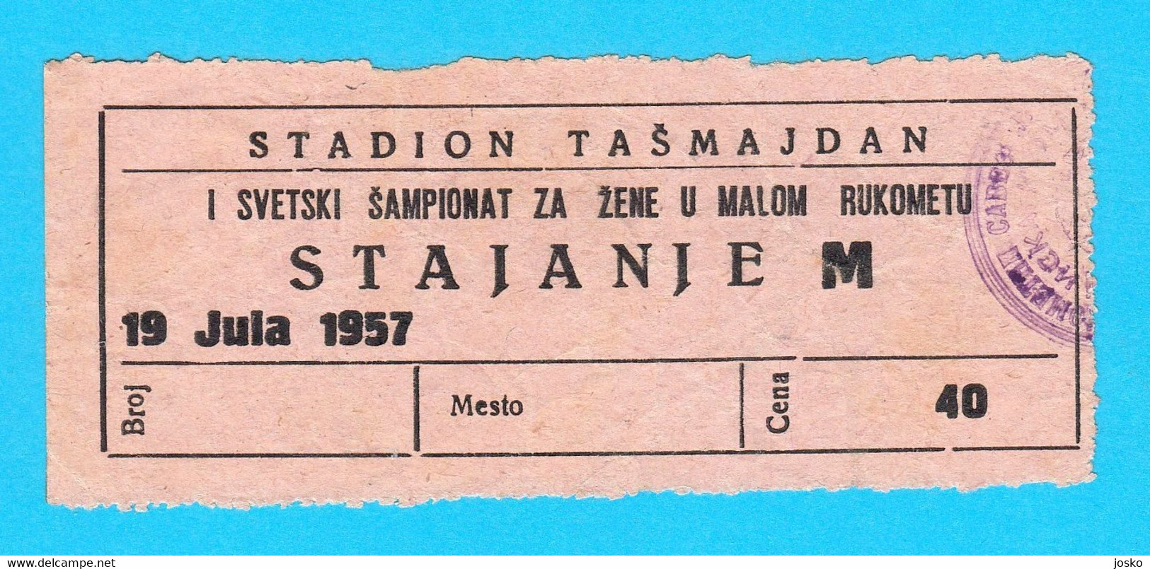 1st IHF WORLD WOMEN'S HANDBALL CHAMPIONSHIP 1957 - Original Vintage Ticket * Hand-ball Balonmano Pallamano - Palla A Mano