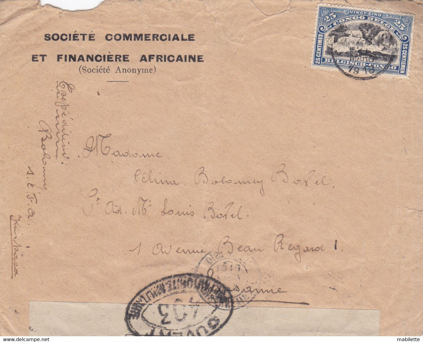 Enveloppe Censure  Congo - Belge 1918 - Gebruikt