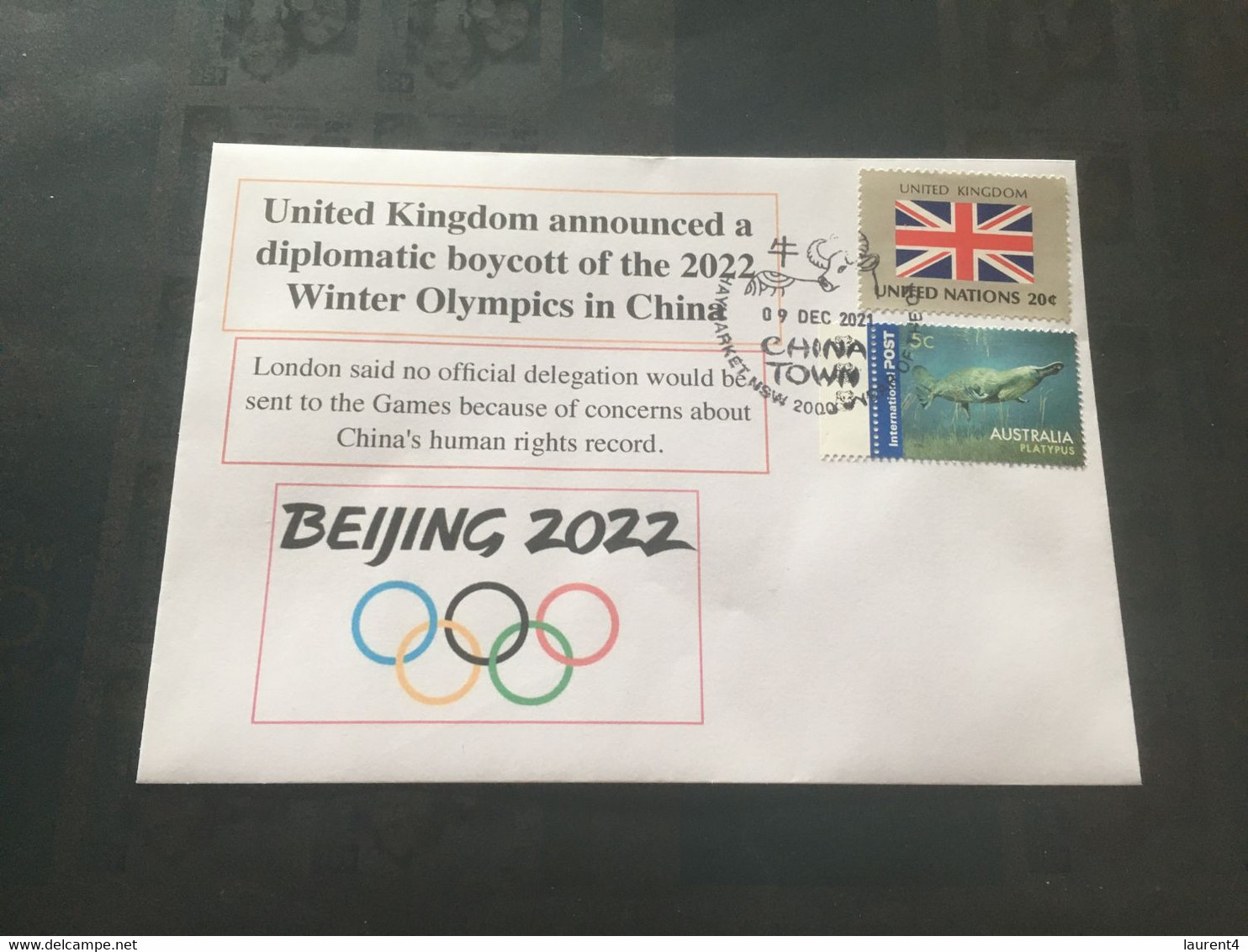 (5 D 11) 9-12-2021 - UK Diplomatic Boycott Of China 2022 Winter Olympic Games Announced (Japan Flag UN Stamp) - Winter 2022: Peking