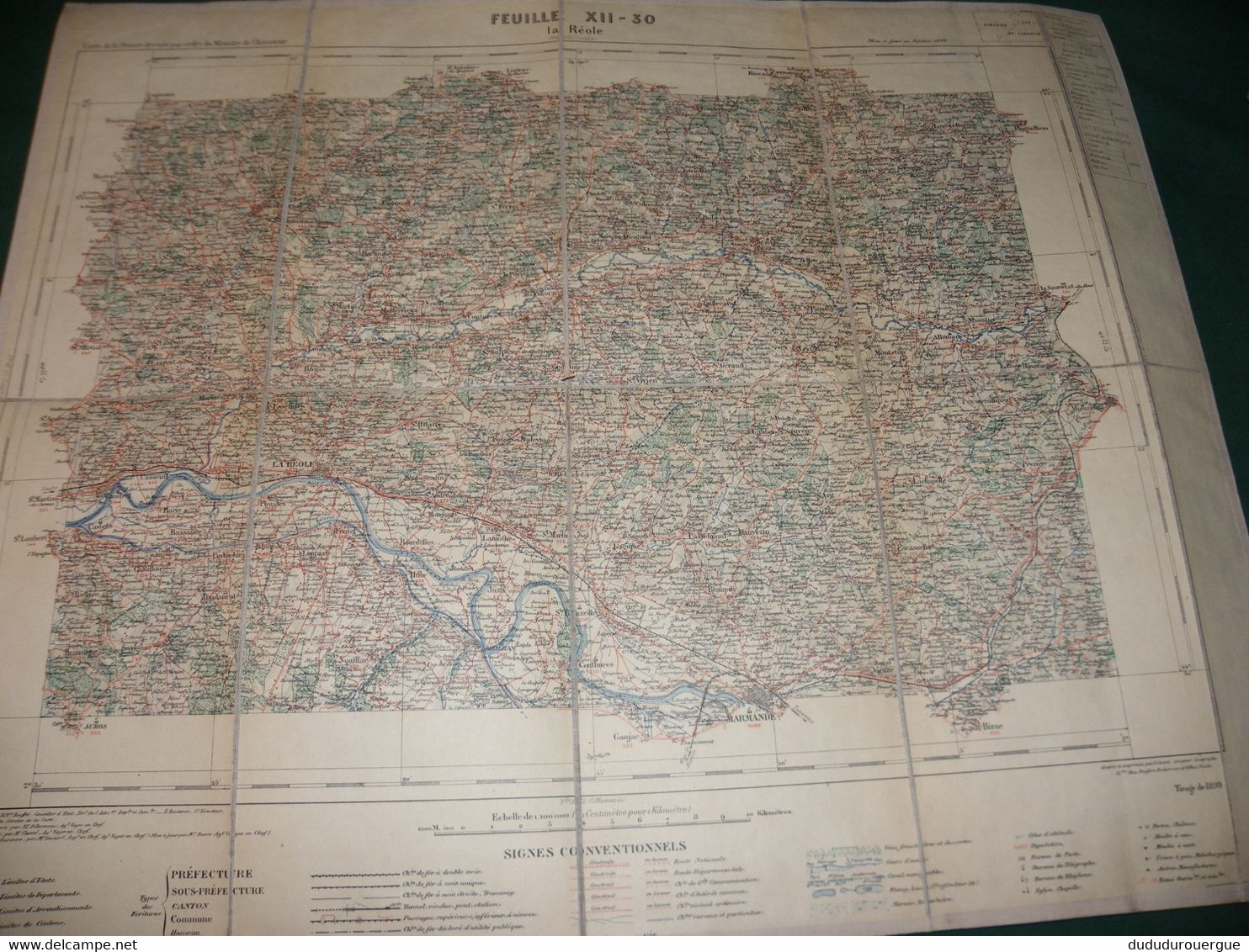 LA REOLE  :  CARTE DRESSEE PAR ORDRE DU MINISTERE DE L INTERIEUR ,  TIRAGE DE 1899 ,  CARTE  TOILEE - Cartes Topographiques