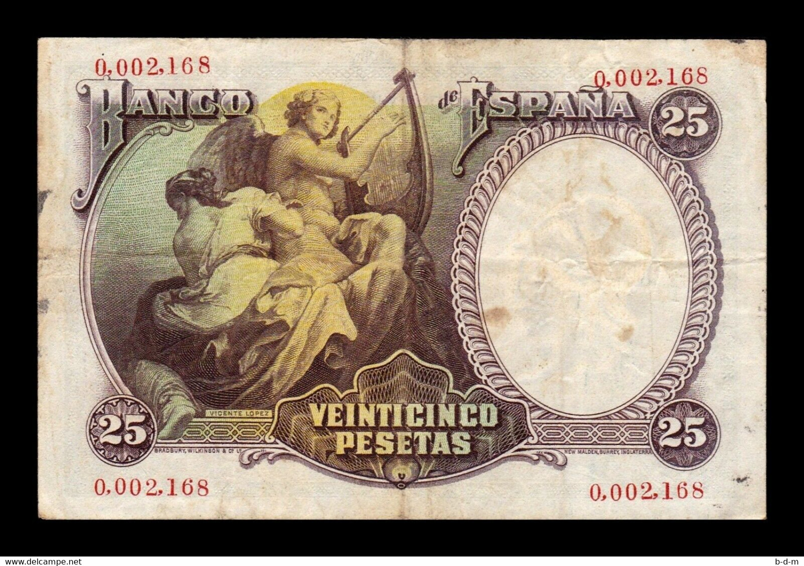 España Spain 25 Pesetas Vicente López 1931 Pick 81 Low Serial BC F - 25 Pesetas