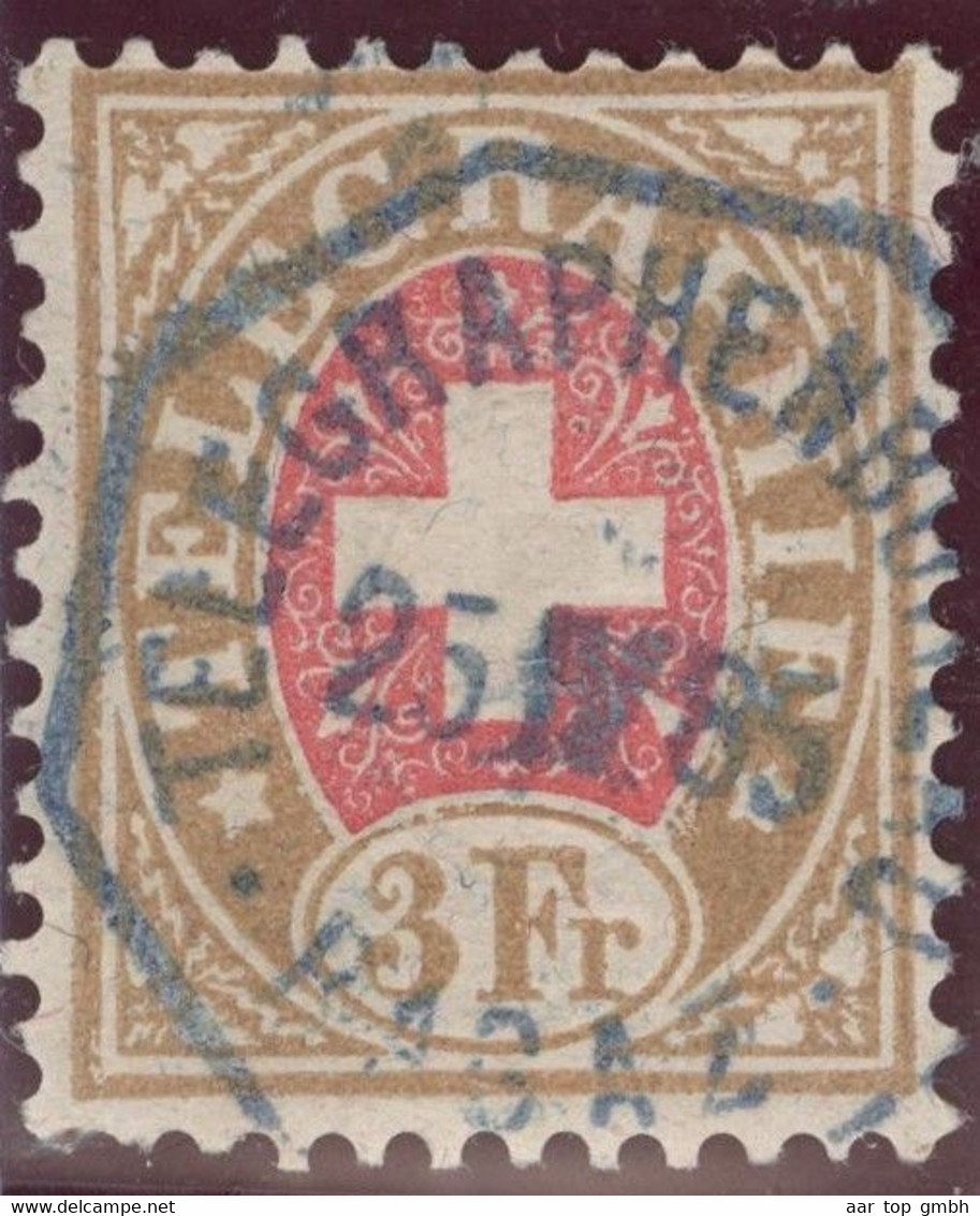 Heimat SG RAGAZ 1885-04-25 Telegraphen-Stempel Blau Auf Zu#18 Telegrapfen-Marke 3 Fr. - Télégraphe