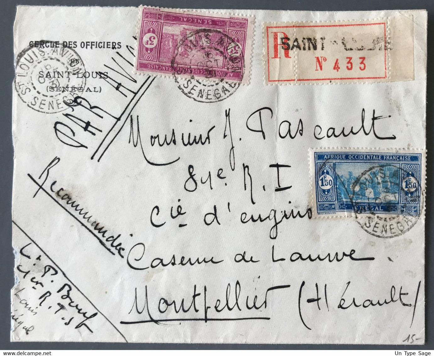 Sénégal N°108 Et 109 Sur Enveloppe Recommandée TAD St LOUIS AVION, Sénégal 16.10.1931 - (C1472) - Lettres & Documents