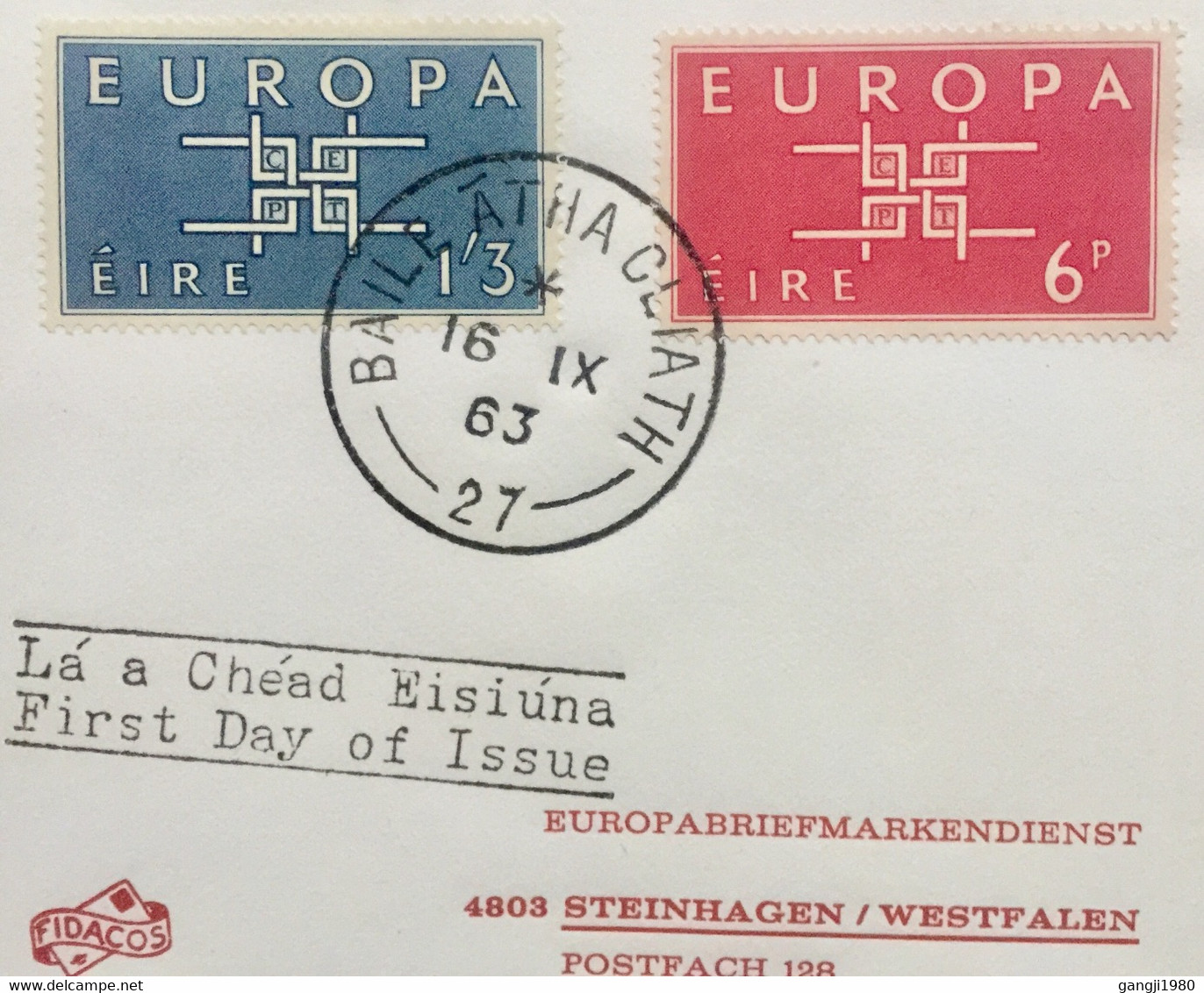 IRELAND 1963 ,EUROPA , SET OF 2 STAMPS PRIVATELY ISSUED  FDC - Cartas & Documentos