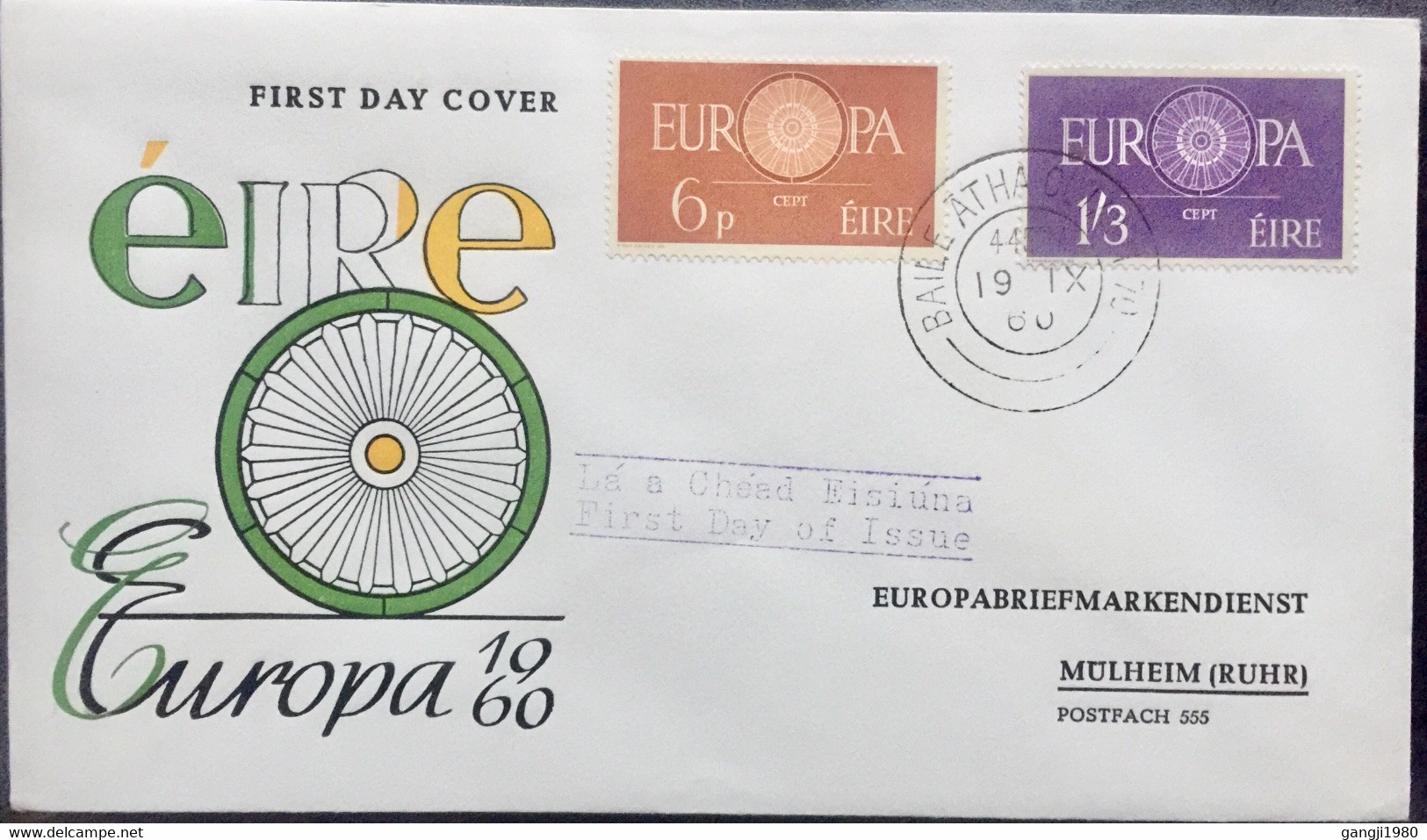 IRELAND 1960 ,EUROPA , WHEEL IMAGED,SET OF 2 STAMPS , PRIVATELY ISSUED  FDC - Covers & Documents