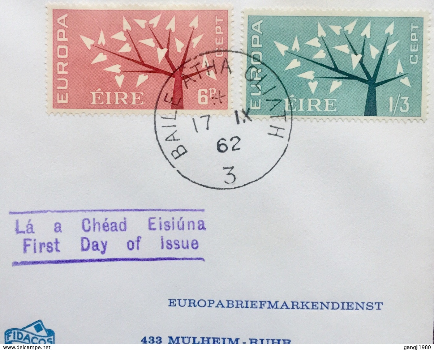 IRELAND 1962 ,EUROPA , FLAGS IMAGED,SET OF 2 STAMPS , PRIVATELY ISSUED  FDC - Covers & Documents