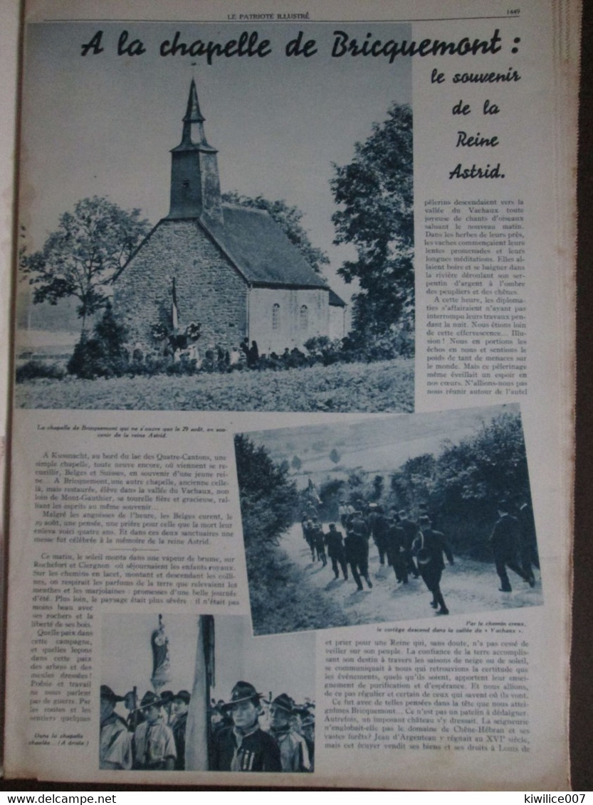 le patriote illustré 37  1939 la catastrophe de LIEGE BELGIQUE + ligne siefried  + pologne + chapelle de Bricquemont