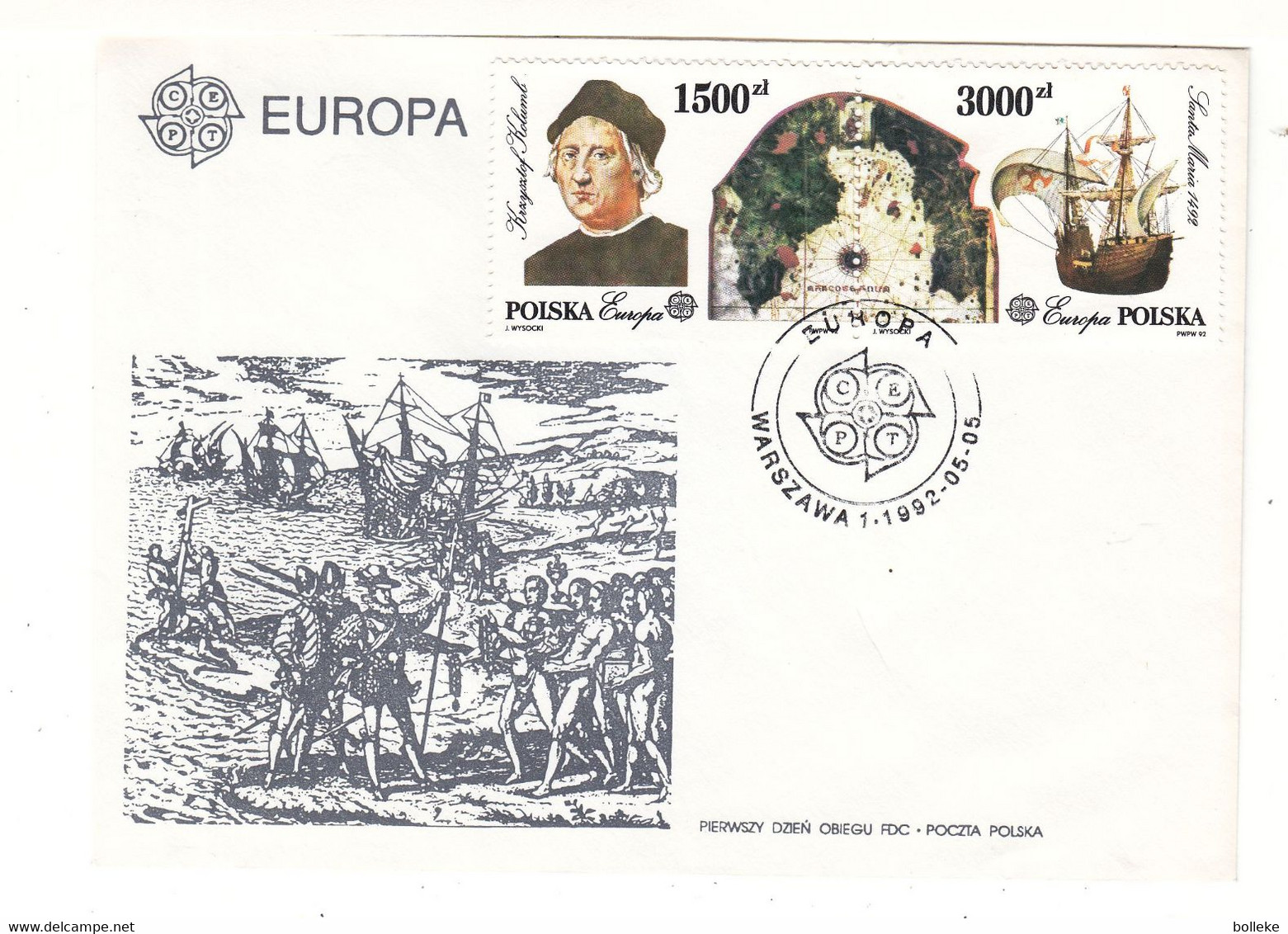 Pologne - Lettre De 1992 - Oblit Warszawa - Europa 92 - Bateaux - Christophe Colomb - - Briefe U. Dokumente