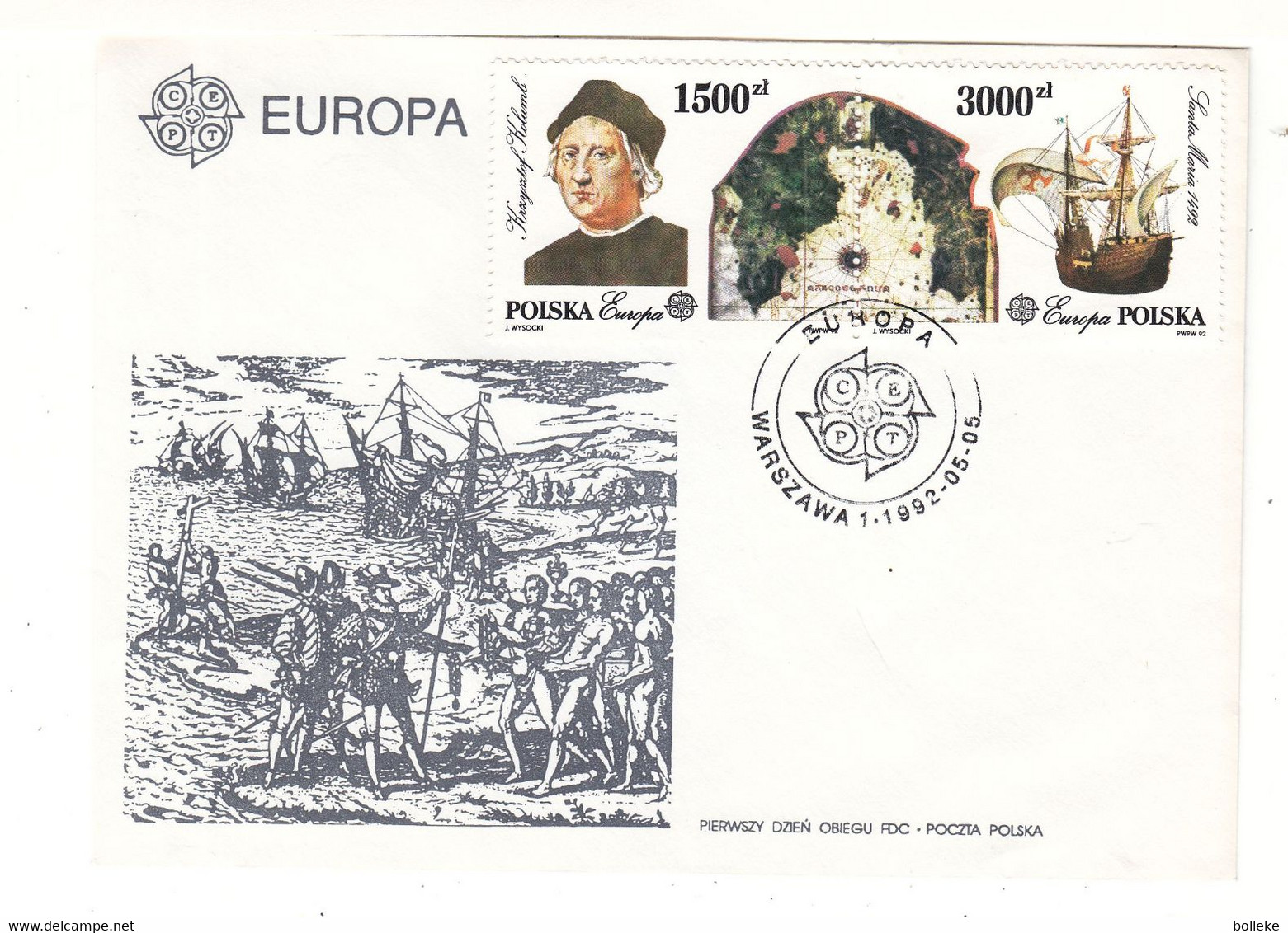 Pologne - Lettre De 1992 - Oblit Warszawa - Europa 92 - Bateaux - Christophe Colomb - - Brieven En Documenten