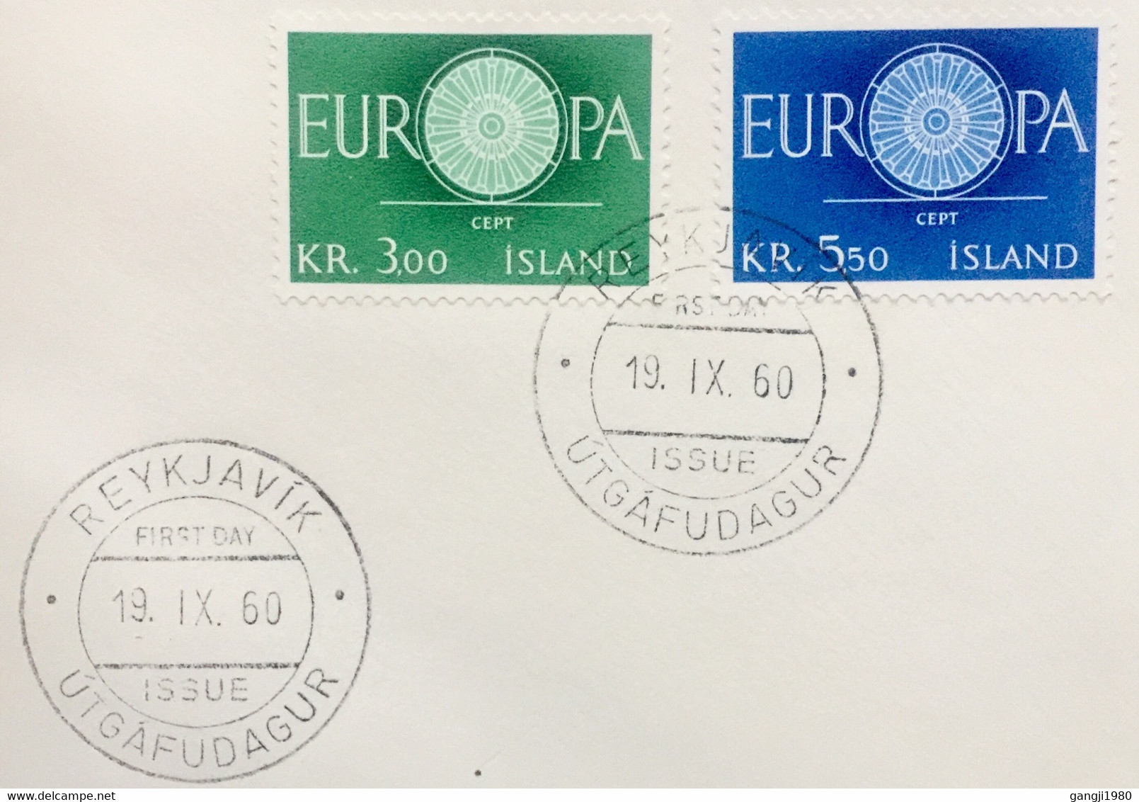 ISLAND 1960, EUROPA ,WHEEL IMAGED 2 STAMPS SET FDC - Cartas & Documentos