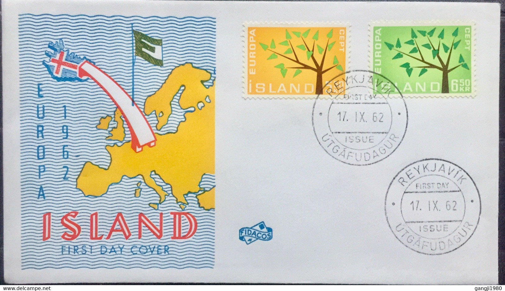 ICELAND 1962, EUROPA ,TREE  2 STAMPS SET FDC - Lettres & Documents