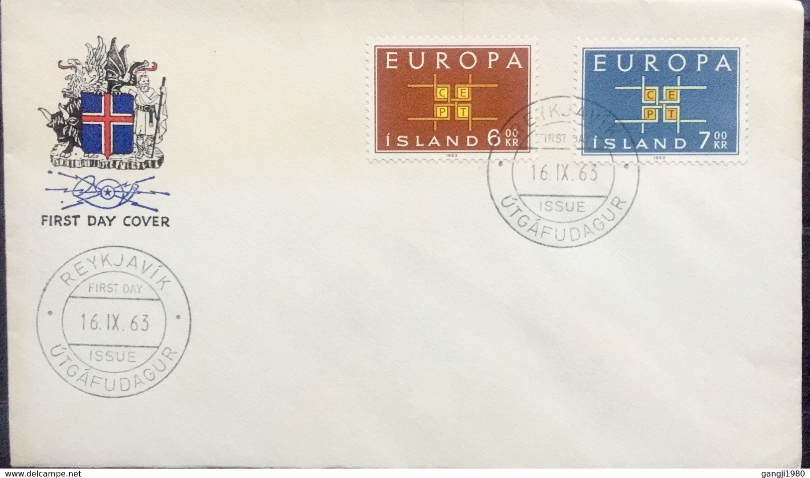 ICELAND 1963, EUROPA ,COAT OF ARM ,  2 STAMPS SET FDC - Brieven En Documenten