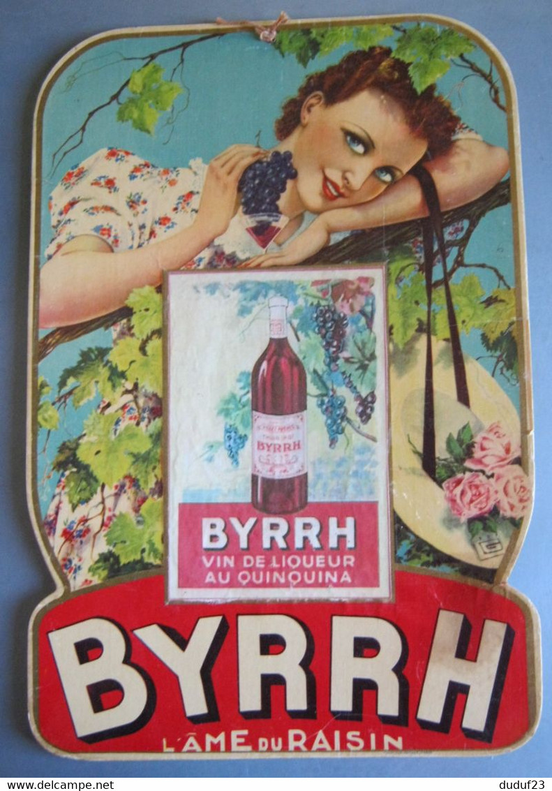 BYRRH : FEMME AU RAISIN - CARTON CALENDRIER EPHEMERIDE ANCIEN (format 39 X 27 Cm) Imp Oberthur - 1937 - Signé G. LEONNEC - Poster & Plakate