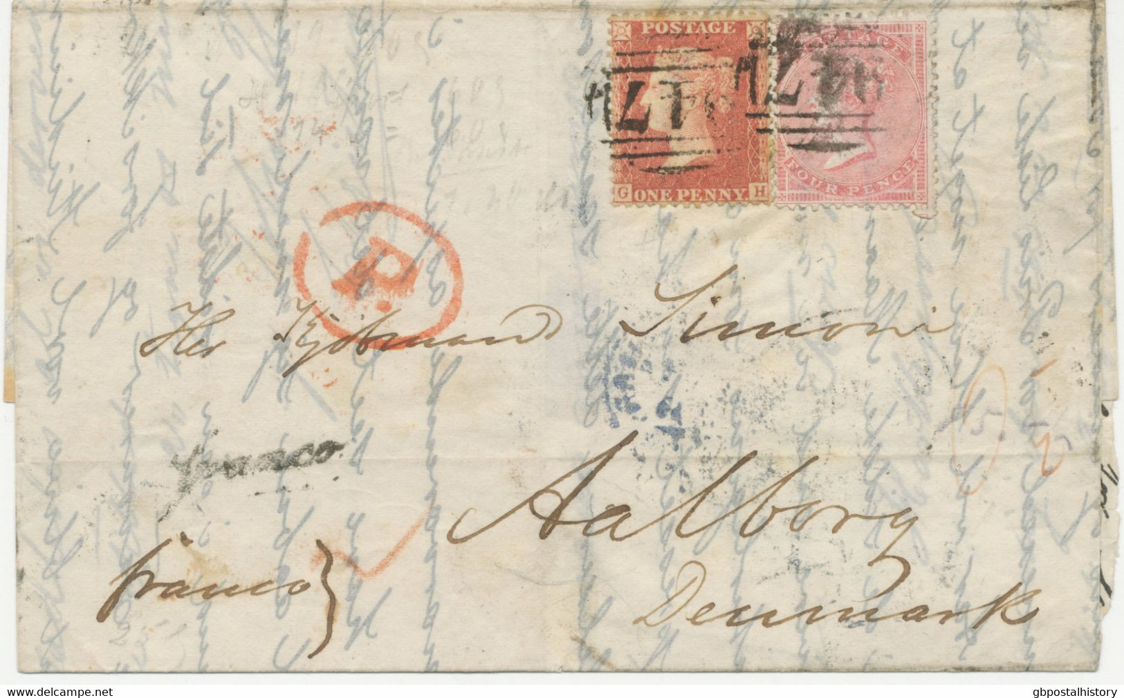 GB 1858, QV 1 D Red Stars (GH) Together With 4 D Rose-carmin On Very Fine Cover Tied By Numeral „947“ (HARTLEPOOL) - Covers & Documents