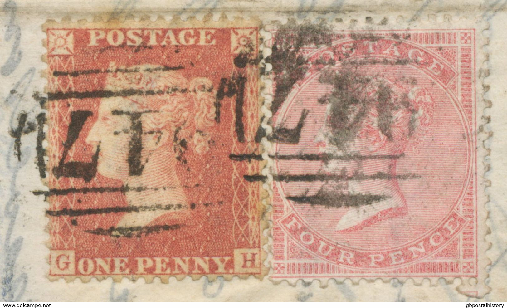 GB 1858, QV 1 D Red Stars (GH) Together With 4 D Rose-carmin On Very Fine Cover Tied By Numeral „947“ (HARTLEPOOL) - Covers & Documents