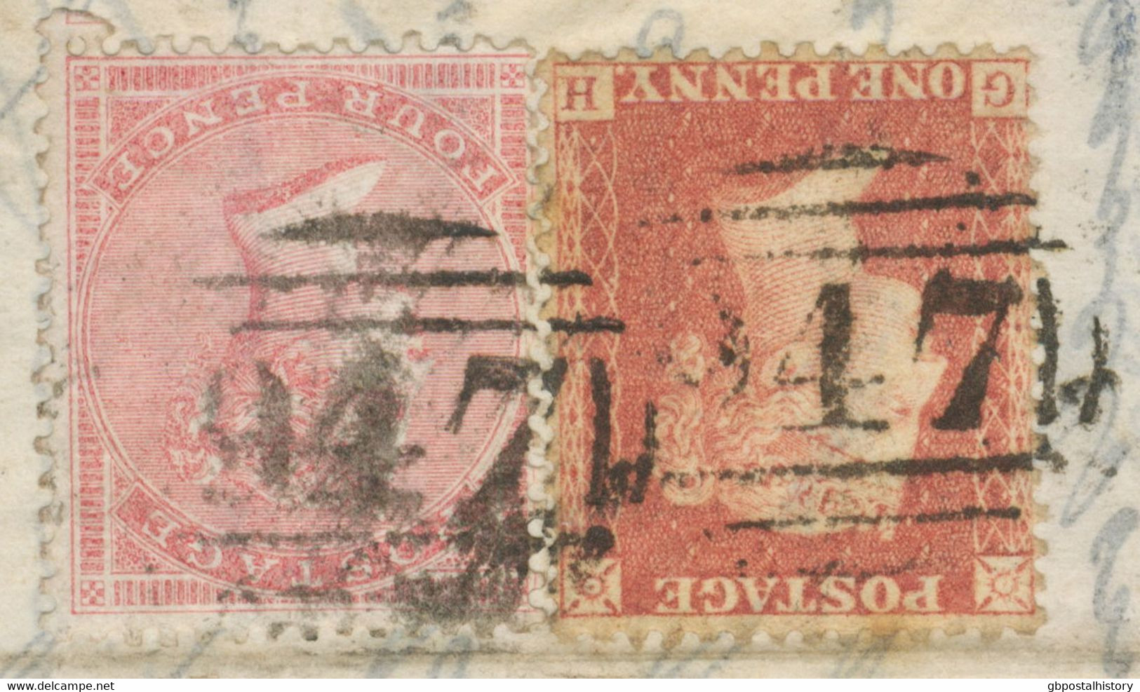 GB 1858, QV 1 D Red Stars (GH) Together With 4 D Rose-carmin On Very Fine Cover Tied By Numeral „947“ (HARTLEPOOL) - Brieven En Documenten