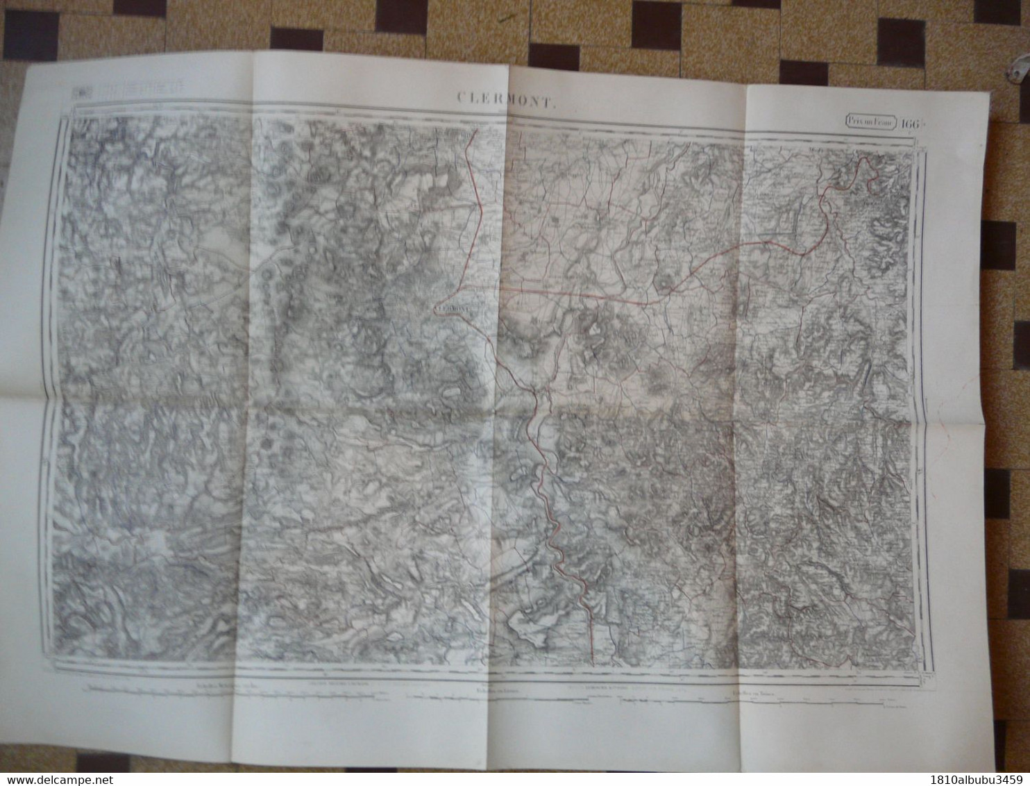 CARTE TOPOGRAPHIQUE CLERMONT-FERRAND : Ech. 1/80000 - Levée Par Les Officiers D'Etat Major En 1854  ( 92 X 64 Cm) - Cartes Topographiques