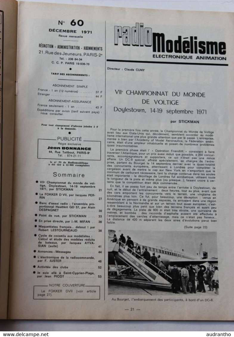 Revue Radio Modélisme N°60 Décembre 1971 Championnat De Voltige Doylestown  LE FOKKER DVII - Literatur & DVD