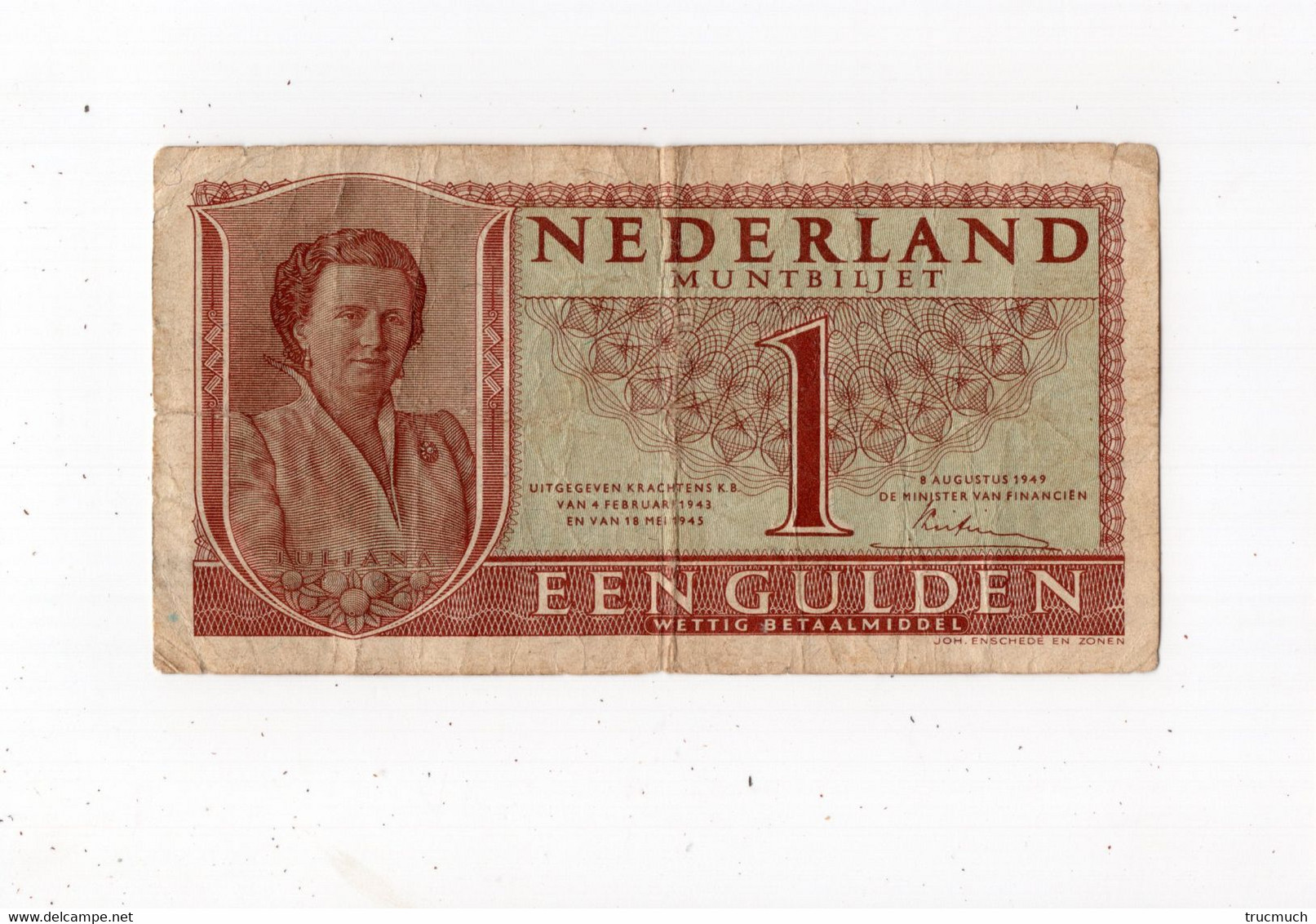 PAYS-BAS - Een Gulden - 08.08.1949 - 1 Gulden