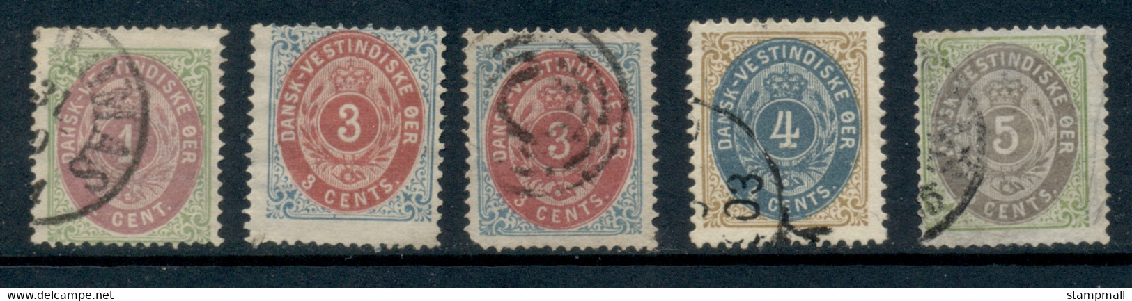 Danish West Indies 1896-1901 Numerals Asst FU - Danish West Indies