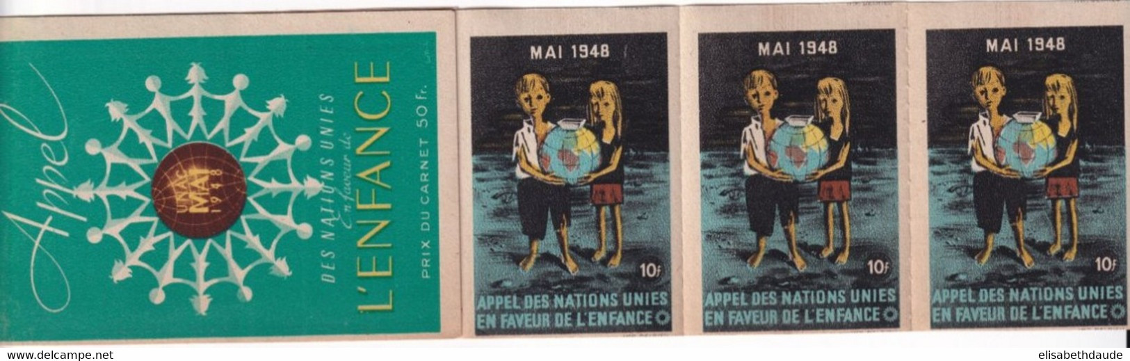 1948 - NATIONS UNIES - CARNET De 5 VIGNETTES / CINDERELLA EN FAVEUR DE L'ENFANCE - Blocks Und Markenheftchen