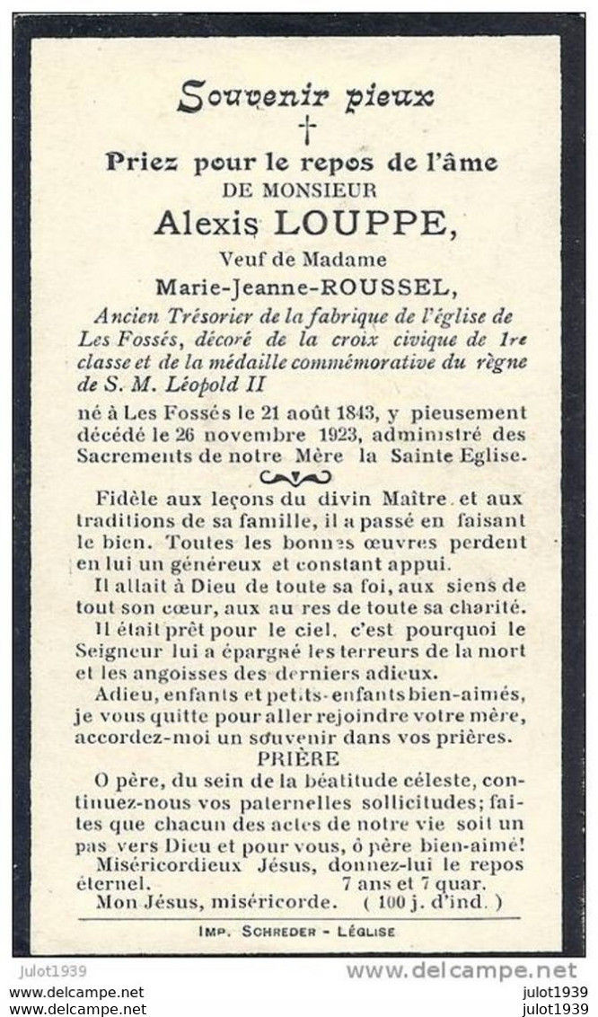 LES FOSSES ..--  Mr Alexis LOUPPE , Veuf De Mme Marie - Jeanne ROUSSEL . 1843 . 1923 . - Léglise