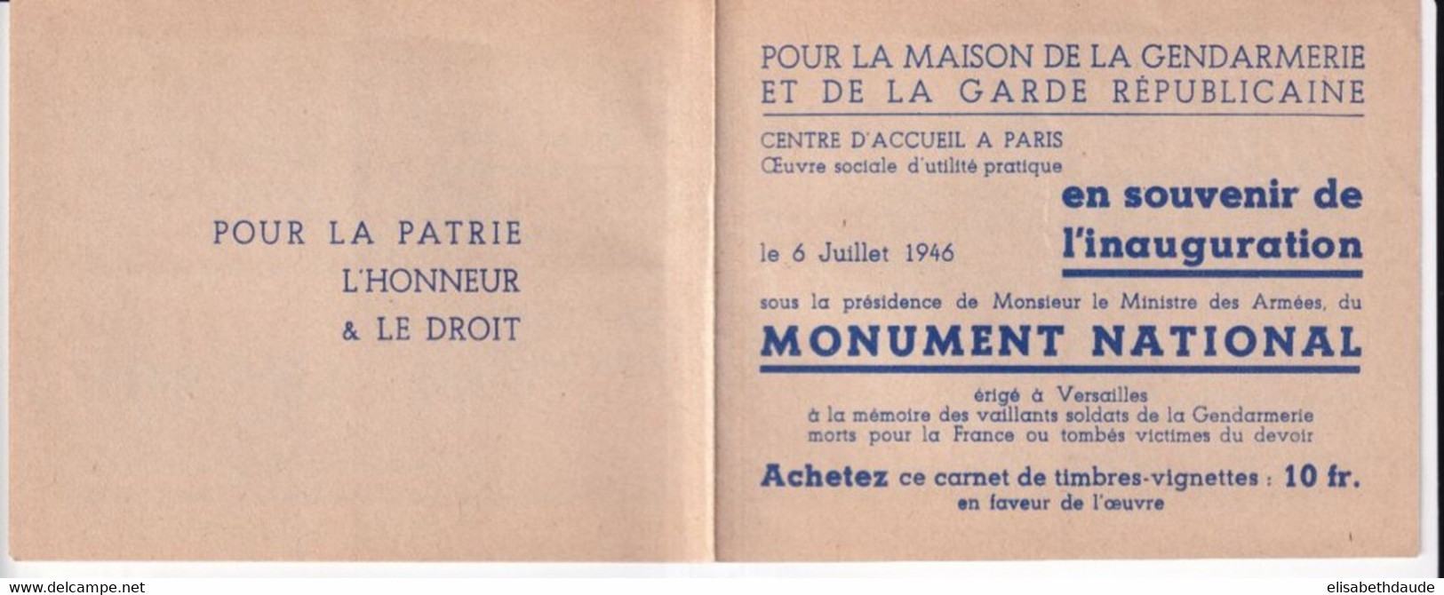 1946 - GENDARMERIE ET GARDE REPUBLICAINE - CARNET De 8 VIGNETTES / CINDERELLA MONUMENT NATIONAL ** MNH - Blocs & Carnets