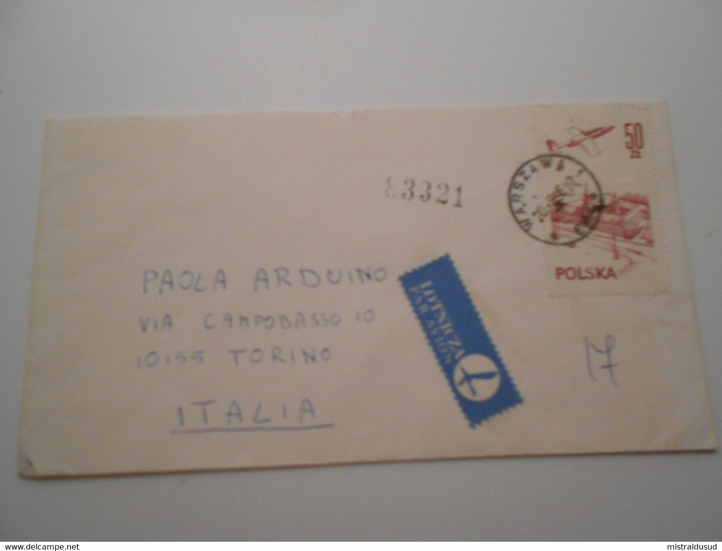 Pologne Poste Aerienne , Lettre De Warsawa 1986 Pour Torino - Aviones