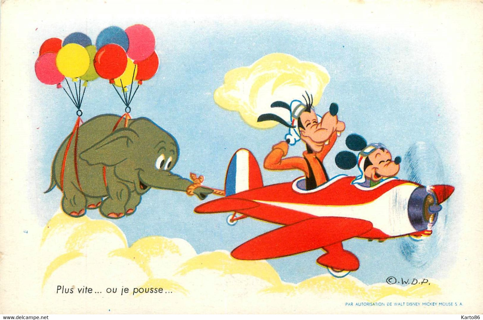 Walt Disney * Mickey , Dingo En Avion Et Dumbo * " Plus Vite Ou Je Pousse ... " * Enfantina Dessin Animé - Disneyworld