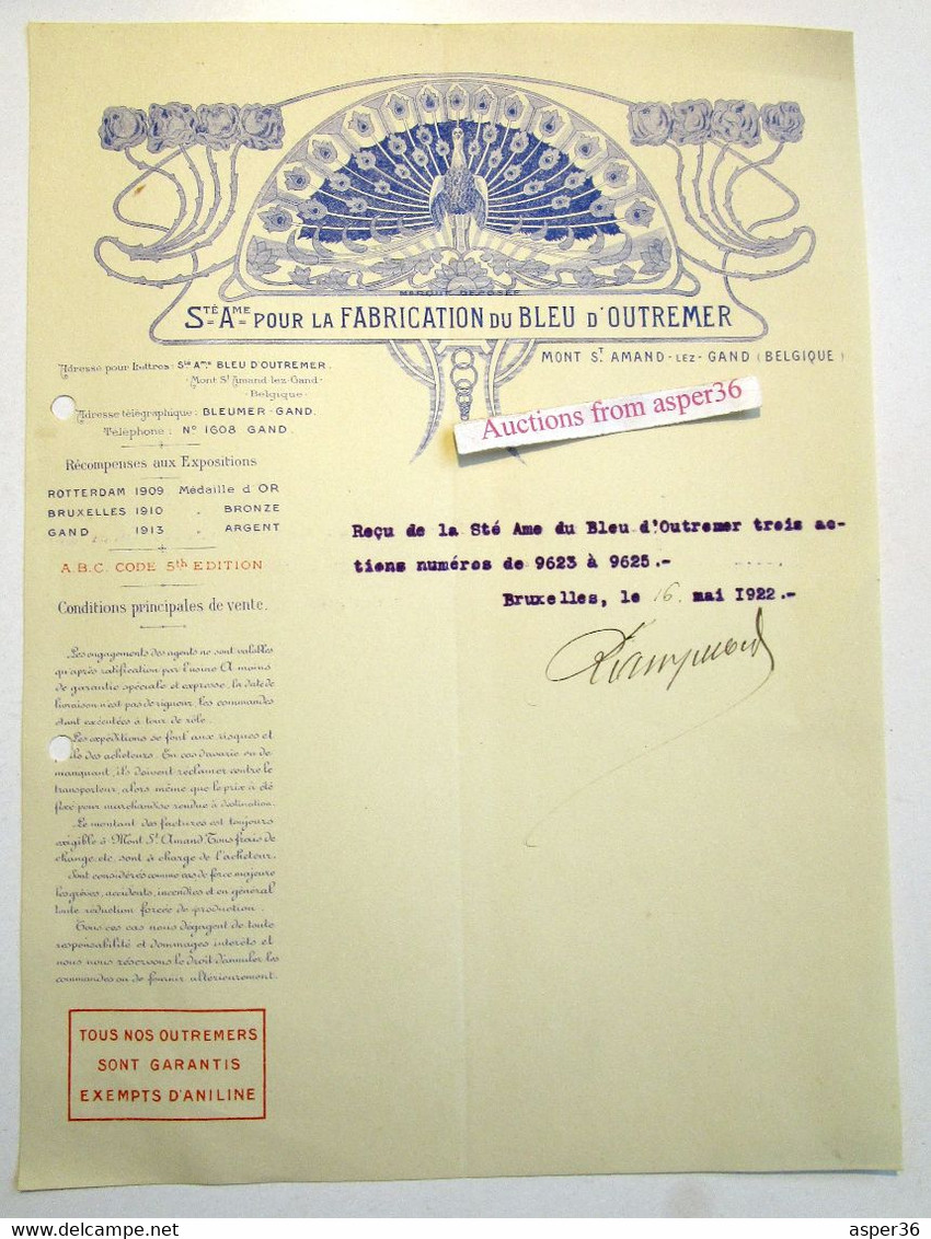SA Pour La Fabrication Du Bleu D'Outremer, Mont St Amand, Gent 1922 - 1900 – 1949