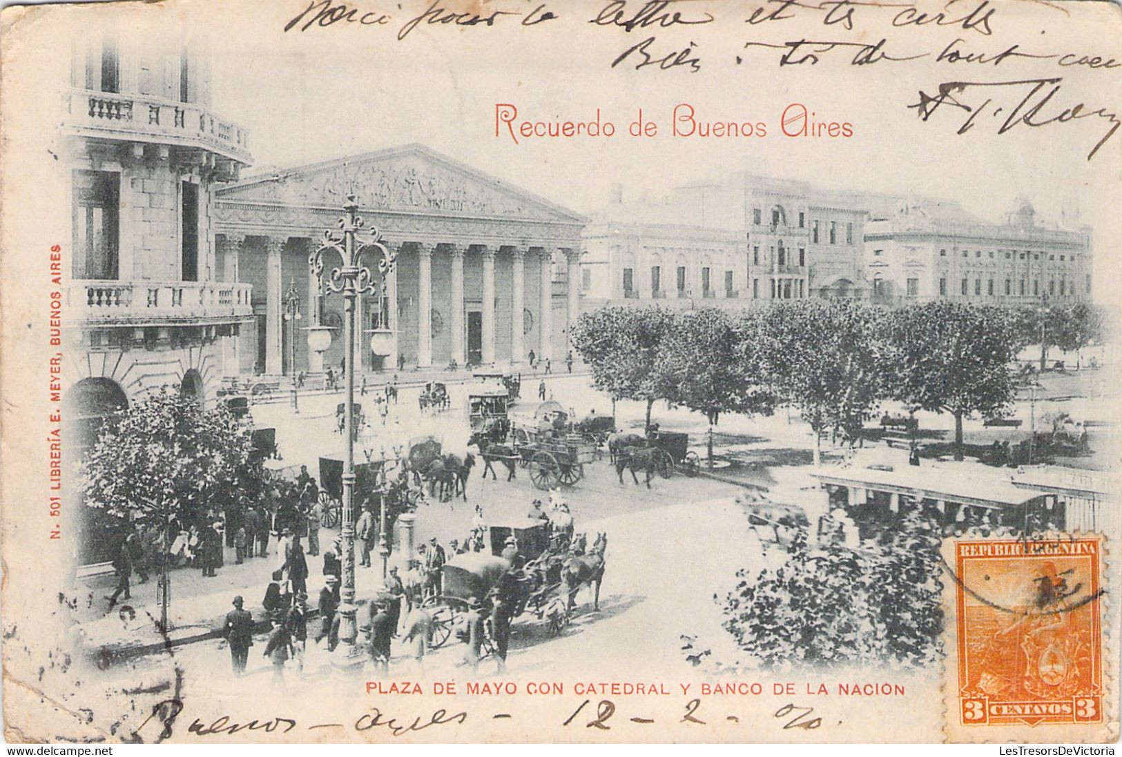 Recuerdo De Buenos Aires - Plaza De Mayo Con Catedral Y Banco De La Nacion - Dos Non Divisé - 1901 - Argentinien