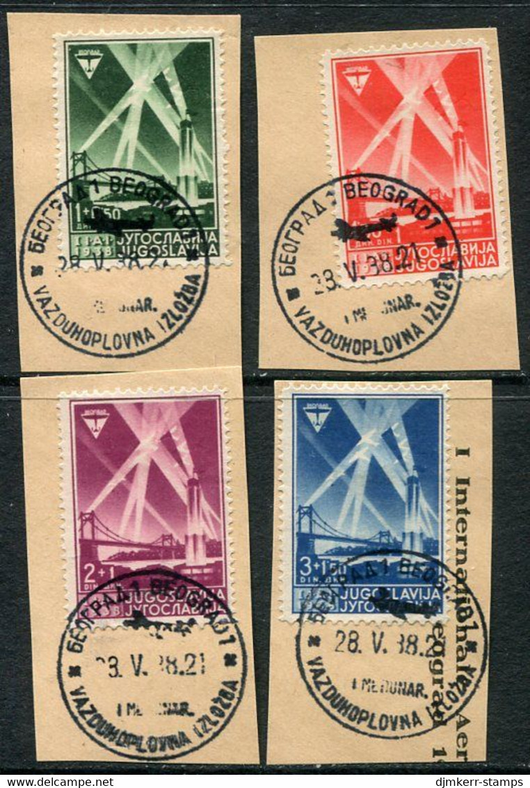 YUGOSLAVIA 1938 International Aviation Exhibition Used On Pieces With Special Postmark.  Michel 354-57 - Gebruikt