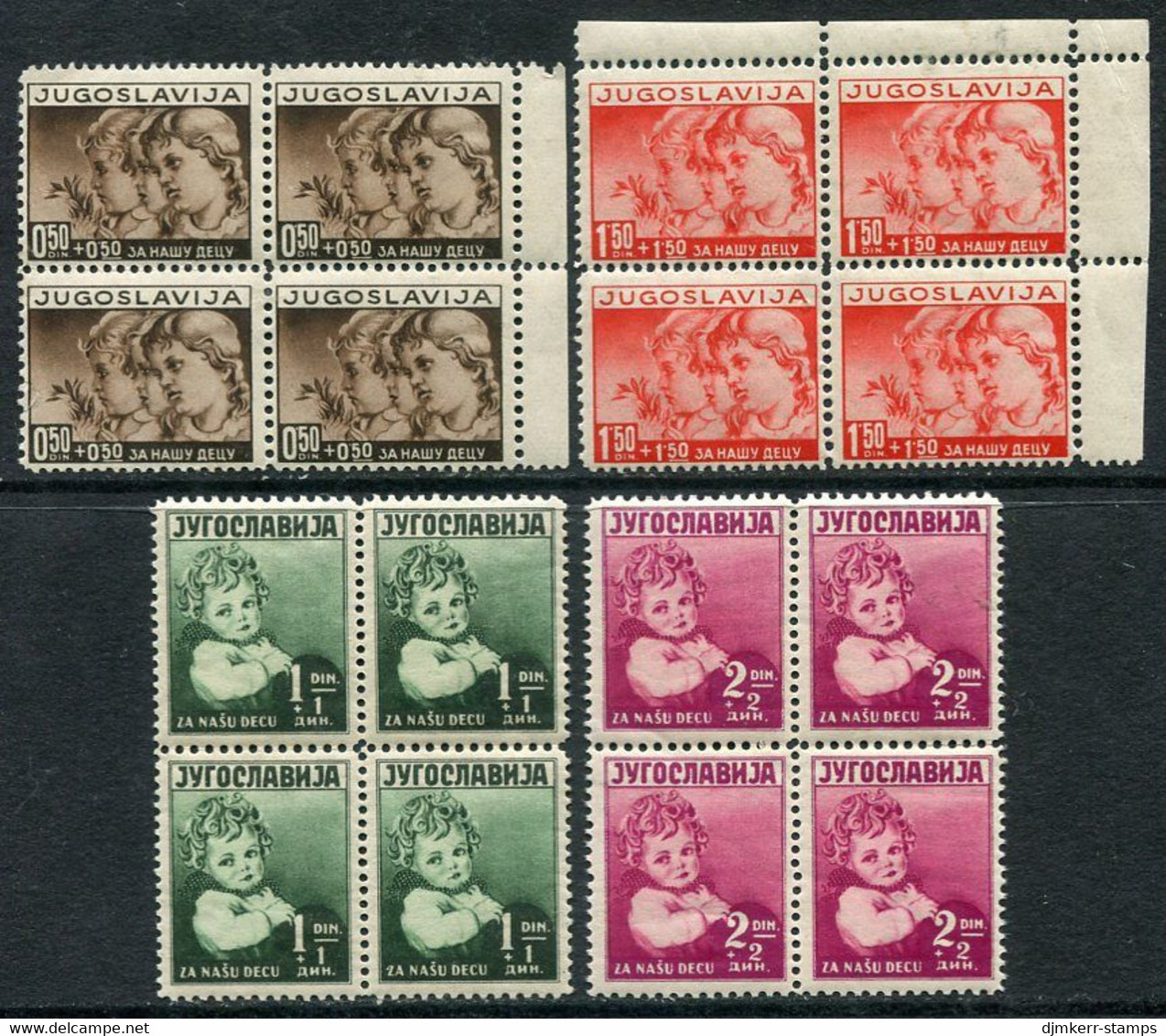 YUGOSLAVIA 1938 Child Welfare Blocks Of 4 MNH / **.  Michel 350-53 - Unused Stamps