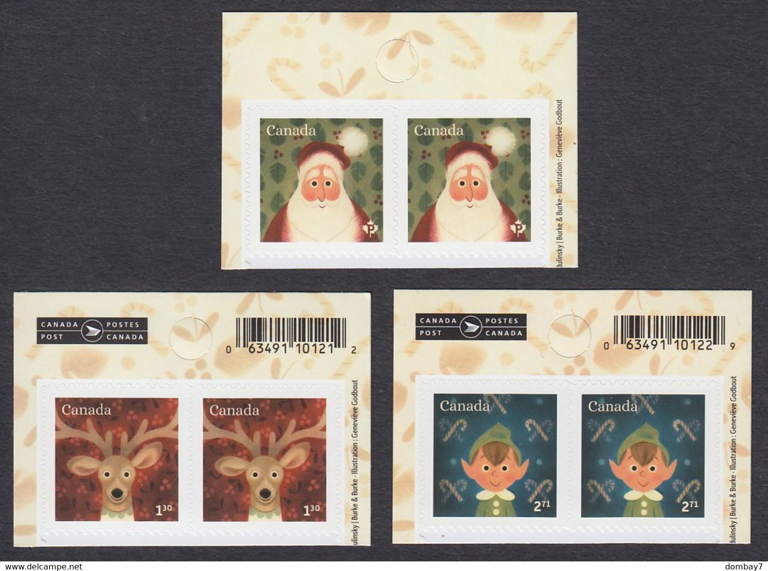 Qc. SANTA CLAUS, REINDEER, DEER, ELF - CHRISTMAS PORTRAITS = Set Of 3 Upper Pairs - 2 BARCODE & CP LOGO  MNH Canada 2021 - Unused Stamps