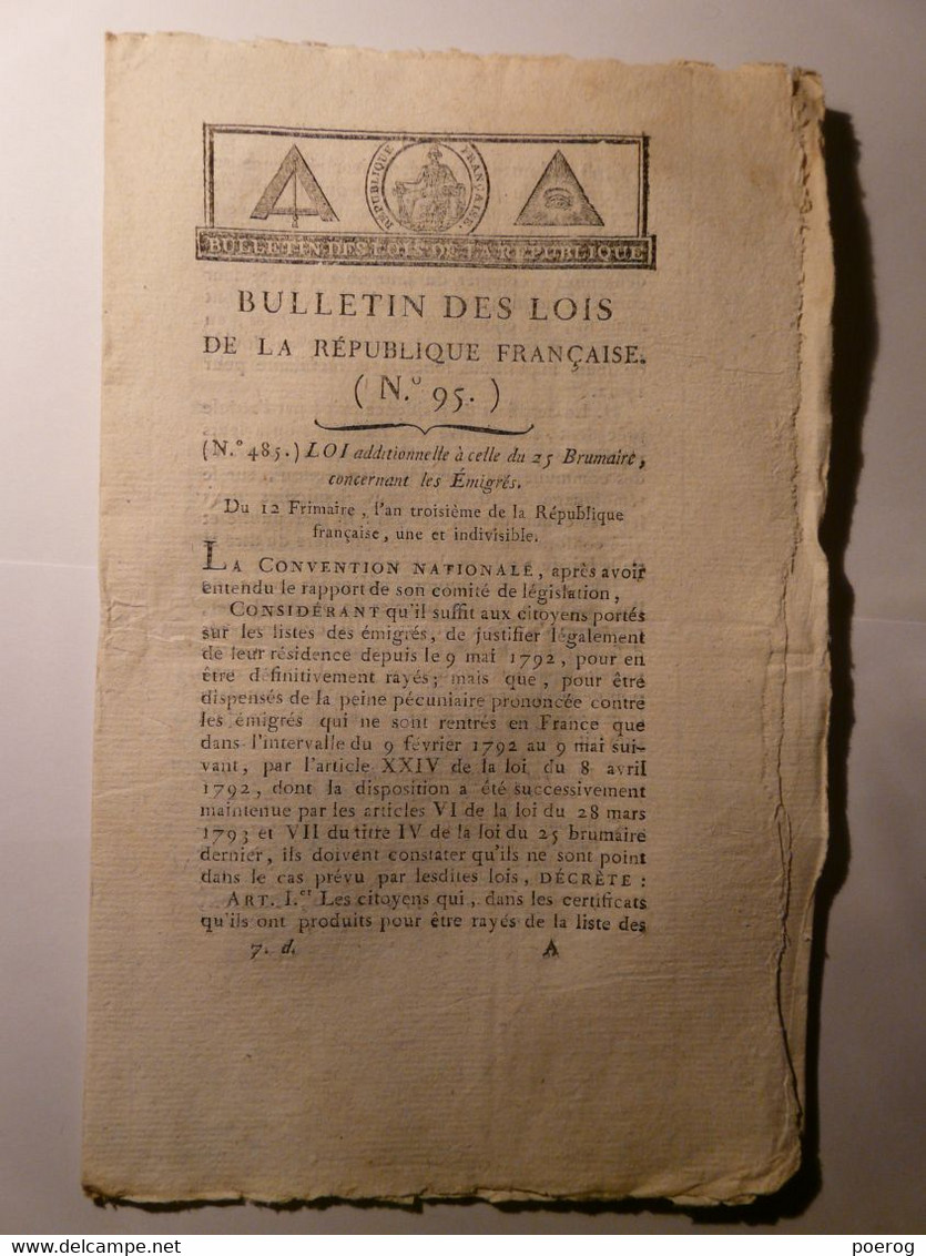 BULLETIN DES LOIS De 1794 - EMIGRES - EMIGRATION - TERREUR - Décrets & Lois